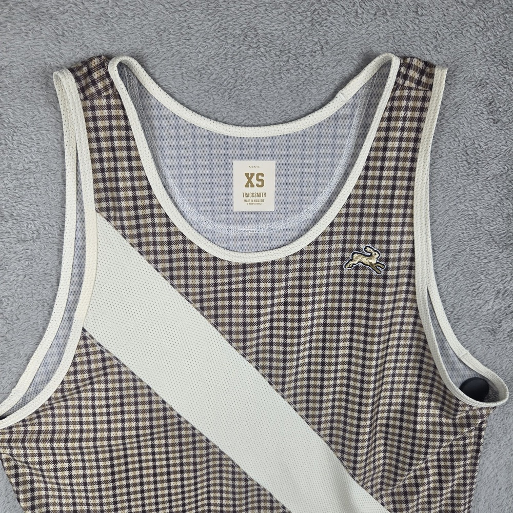 Tracksmith Van Cortlandt Singlet Mens XS Plaid Brown Mesh Running Tank Top Sash